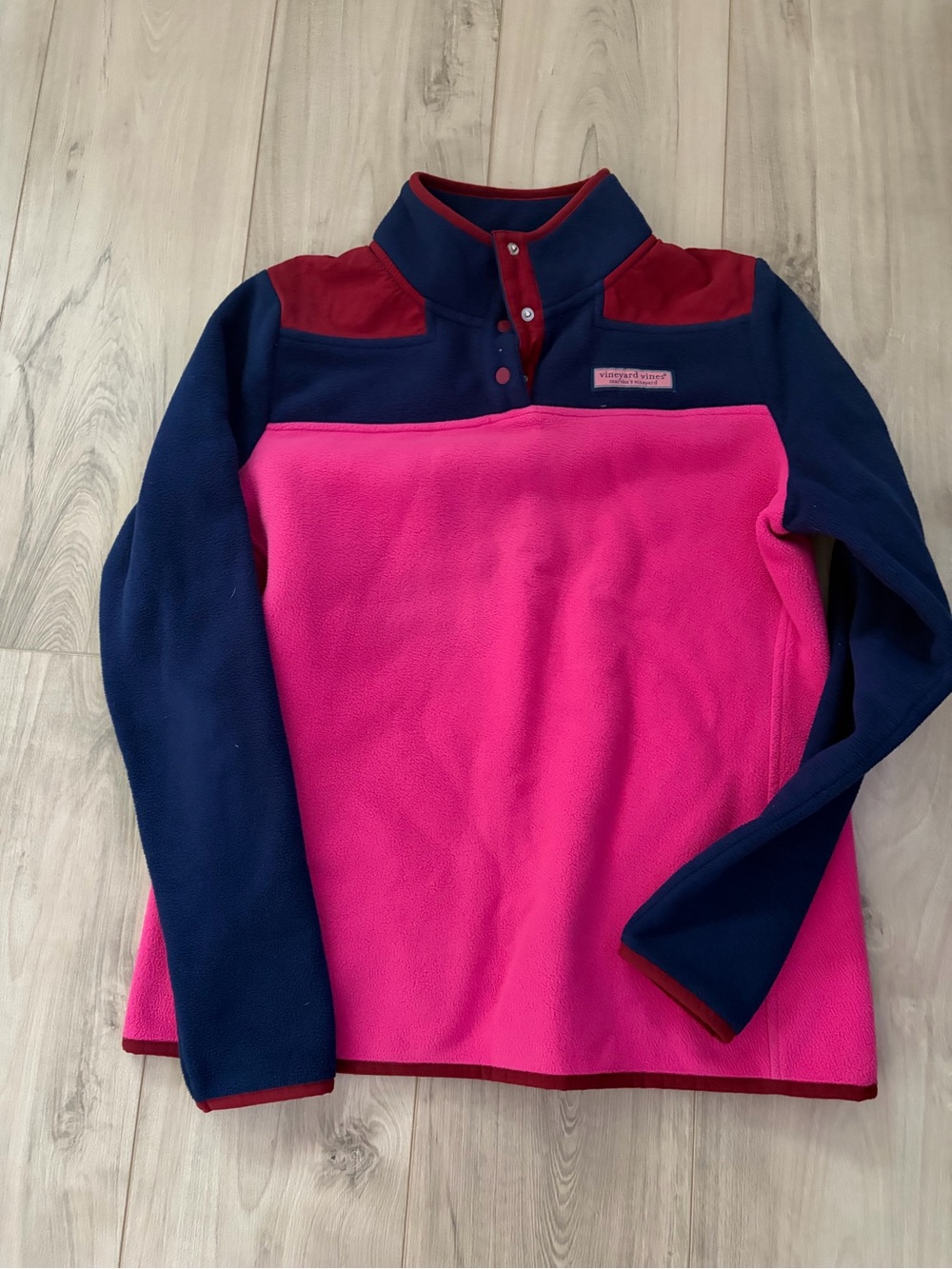 Vineyard Vines Colorblock Snap Pullover - Pink & Navy size S